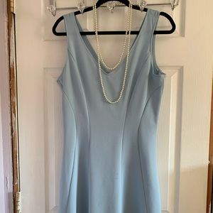 Flattering fit and flare light blue dress